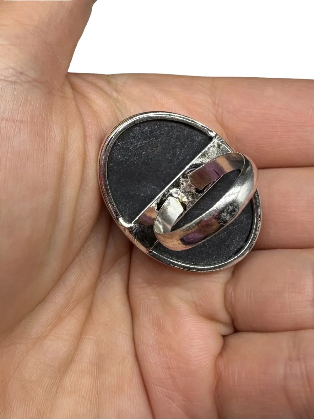 Dichroic Glass Ring Size 8 925 Sterling Silver Overlay Blue Green